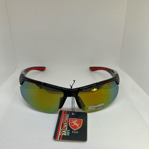 Khan Polarized Mirrored Mens Wrap Semi Rimless Sunglasses - Picture 2 of 3